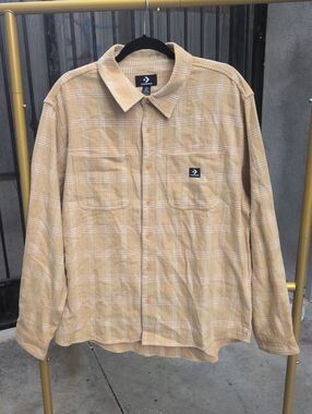 Men's Converse Beige Holiday Plaid Button-down Warm Shirt Size Medium NWOT